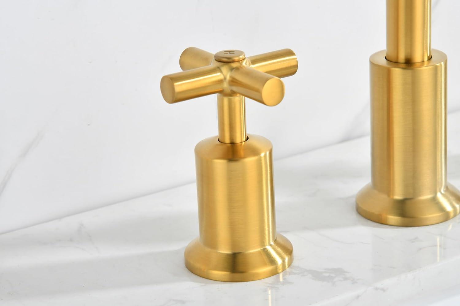 Brushed Gold 8-Inch Double Handle Widespread Bathroom Faucet