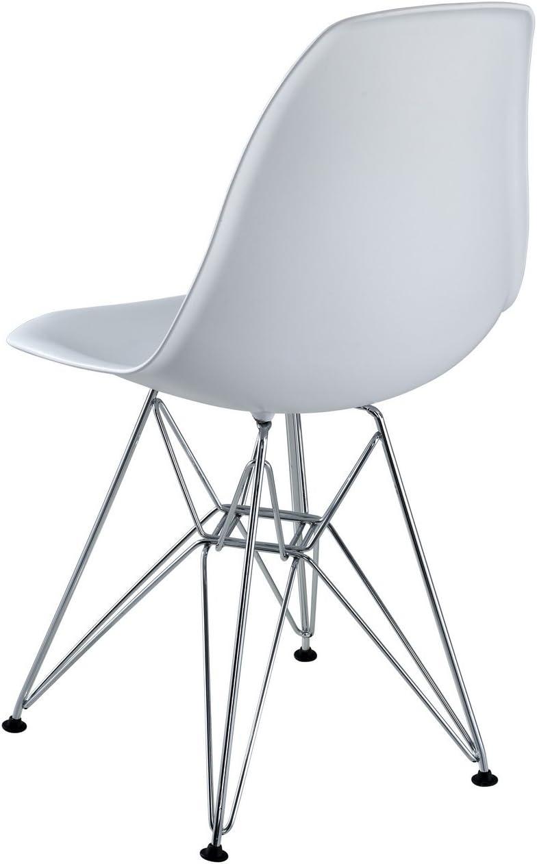 Sleek Modern Chromed Steel White Side Chair for Indoor/Outdoor