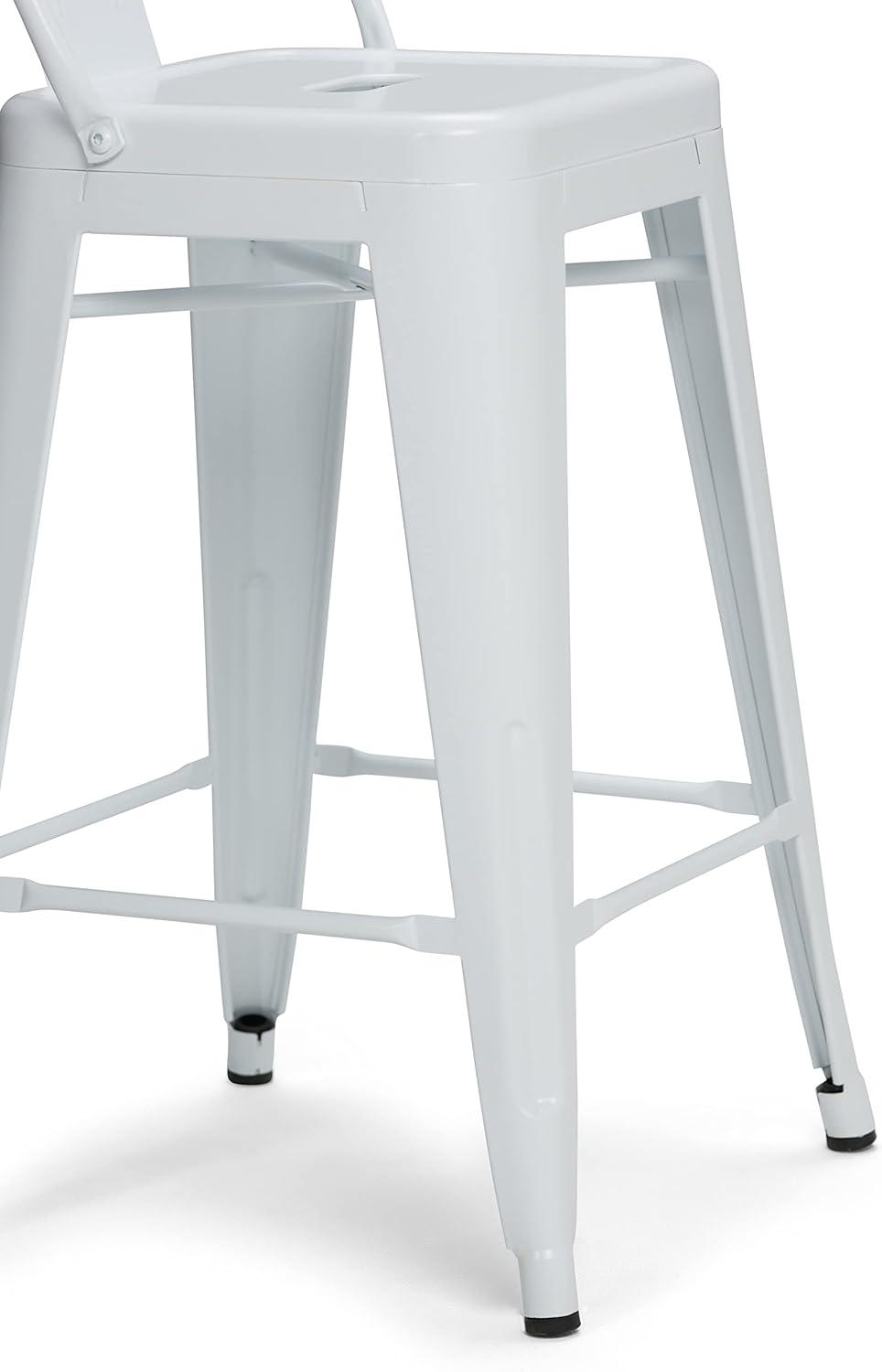 Simpli Home Rayne 24" Metal Counter Stool in White (Set of 2)