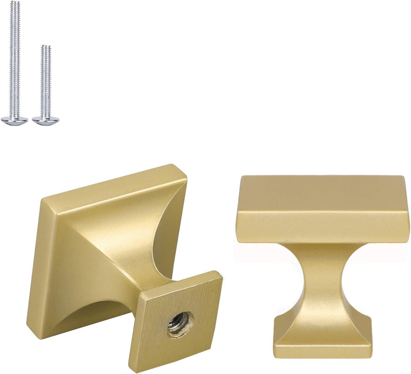 Haliwu 20 Pack Gold Cabinet Knobs Brushed Brass Dresser Drawer Knobs Square Gold Kitchen Cabinet Hardware Zinc Alloy