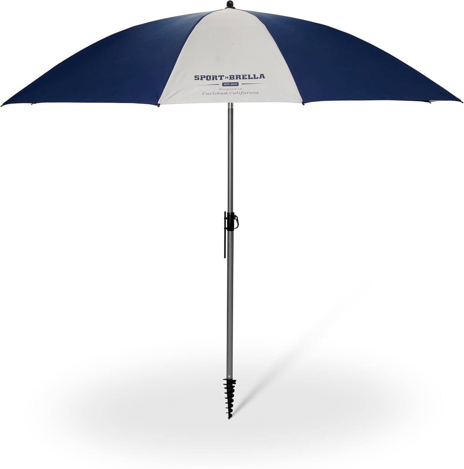 Large Blue and White Aluminum Beach Umbrella with UPF Protection