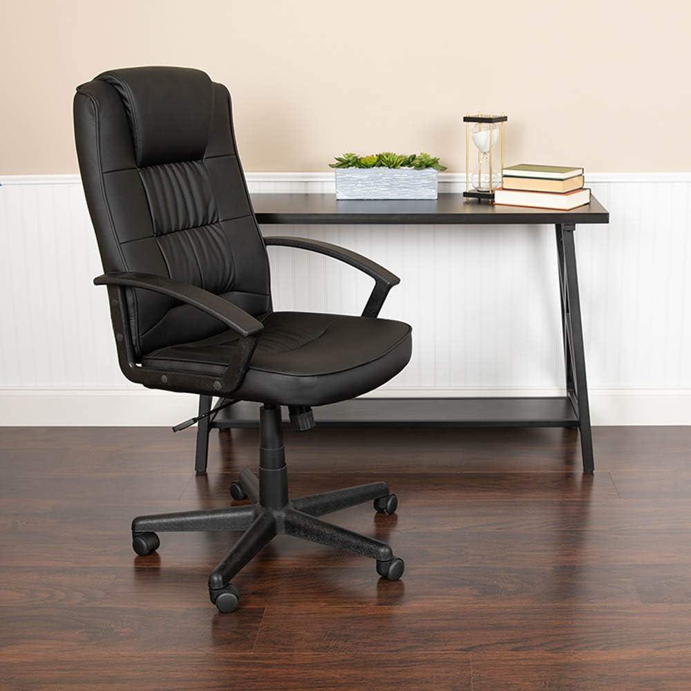 Contemporary High Back Swivel Leather Task Chair with Nylon Base