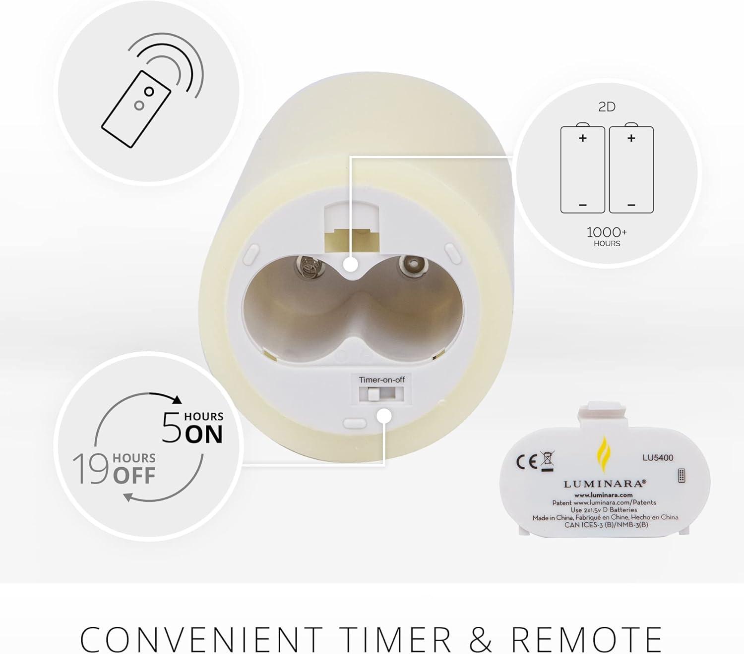 Luminara Realistic Artifical Flame Classic Pillar LED Candle - Moving Flame LED Battery Operated Lights - Unscented - Remote Ready - Ivory - 4" x 9"