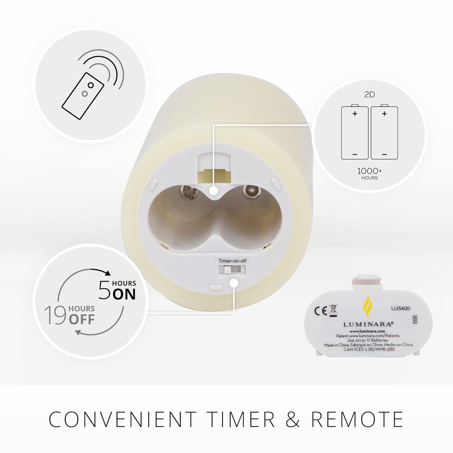 Luminara Realistic Artifical Flame Classic Pillar LED Candle - Moving Flame LED Battery Operated Lights - Unscented - Remote Ready - Ivory - 4" x 9"