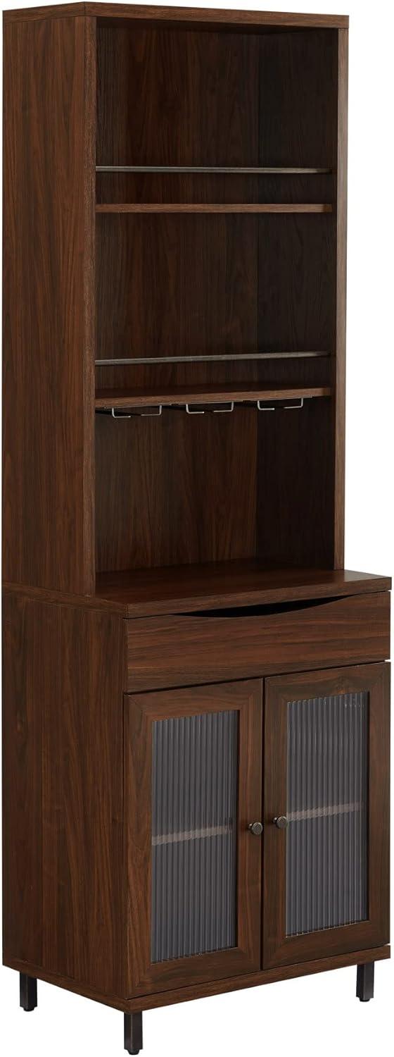 Modern Dark Walnut 72" Wine Storage Hutch with Glass Doors