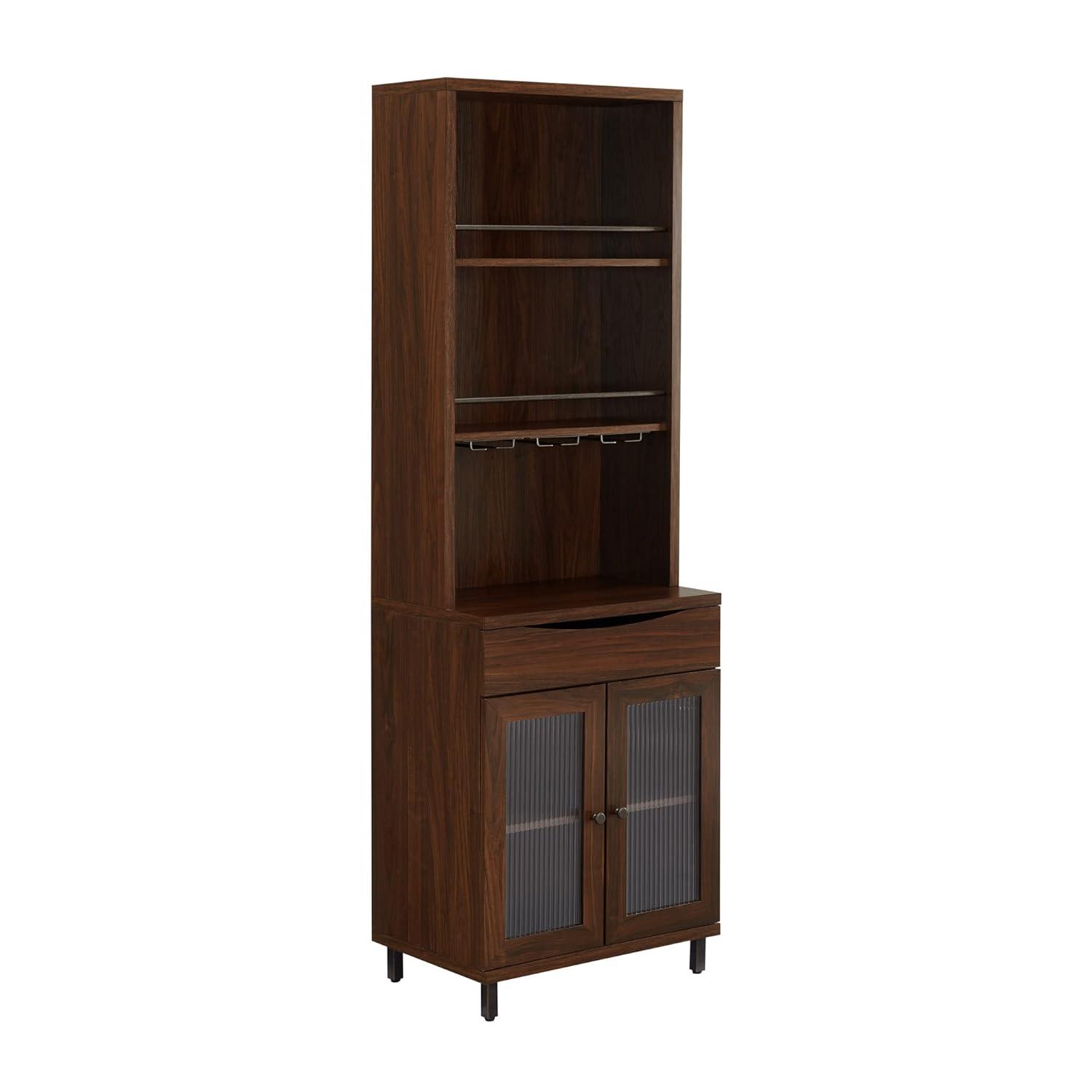 Walker Edison 72” Contemporary Wine Storage Hutch Bar Cabinet, Dark Walnut
