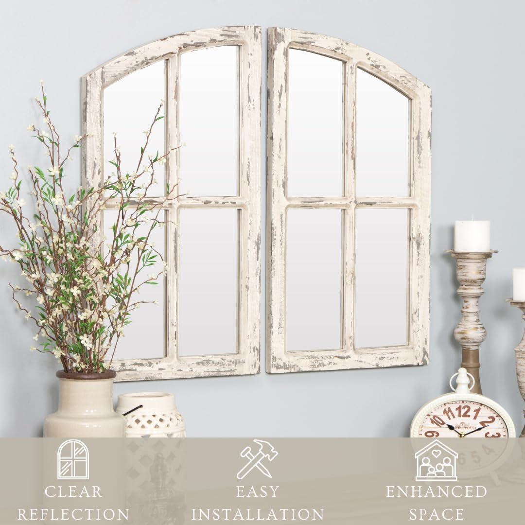 Jolene Arch Window Pane Mirrors Off-White 27" x 15" (Set of 2) by Aspire