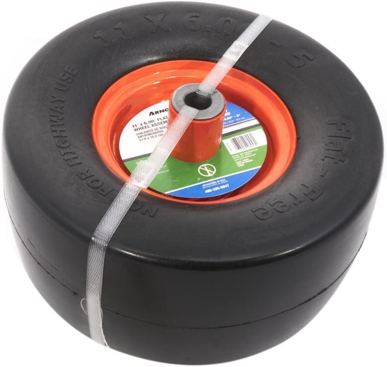 11 In. X 6 In. Universal Flat Free Zero Turn Front Wheel Assembly With Smooth Tread And Orange Rims