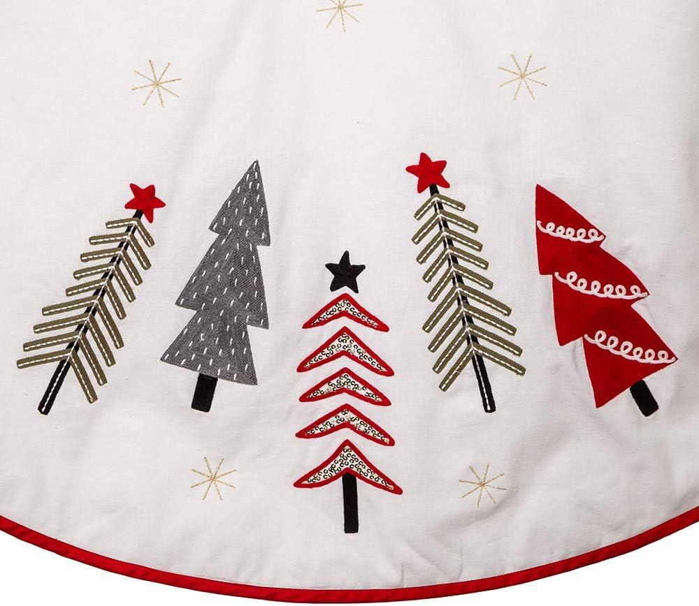 Kurt Adler 50-Inch Ivory, Green and Red Tree Embroidered Tree Skirt