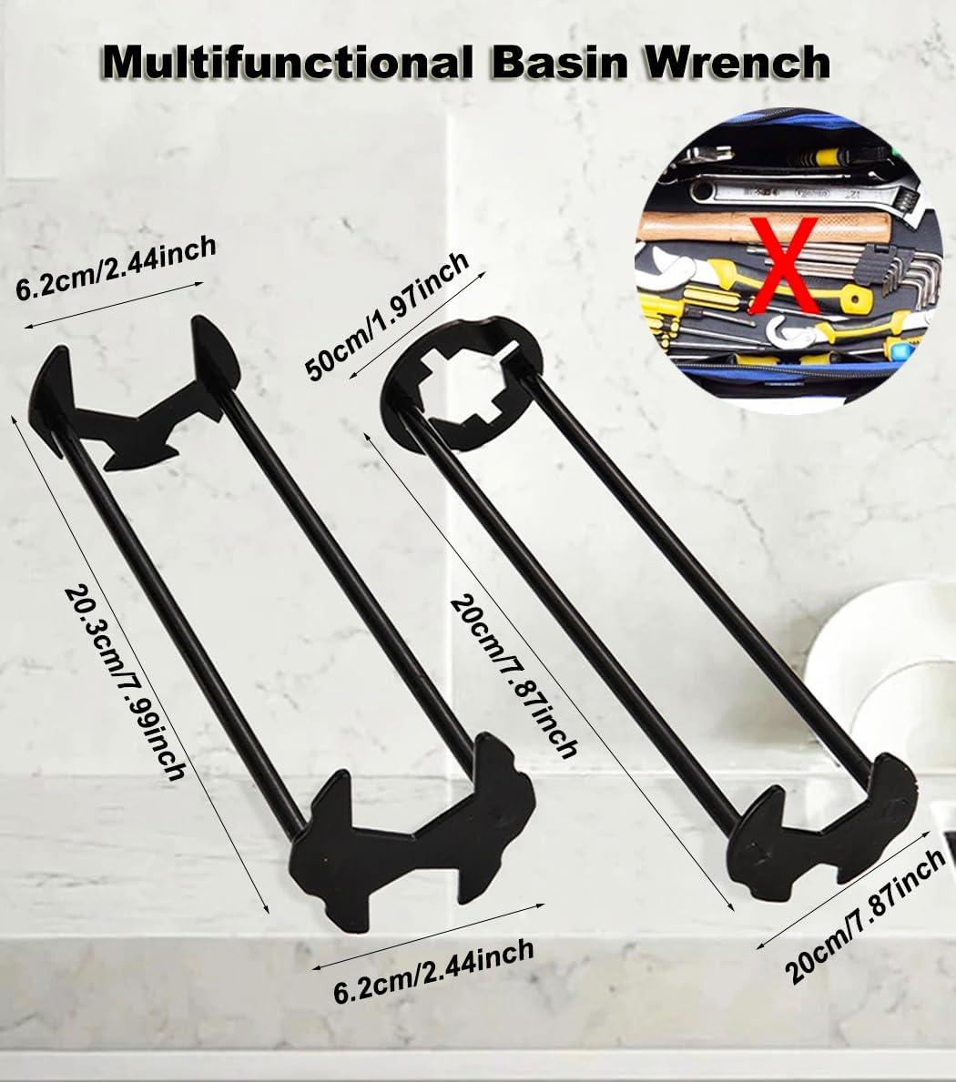 2pcs Basin Wrench Multifunctional Sink Wrench 7 Sizes Faucet Tool Four-jaw Hex Spanner Universal Plumbers Tool for Tight Spaces Kitchen Bathroom Home