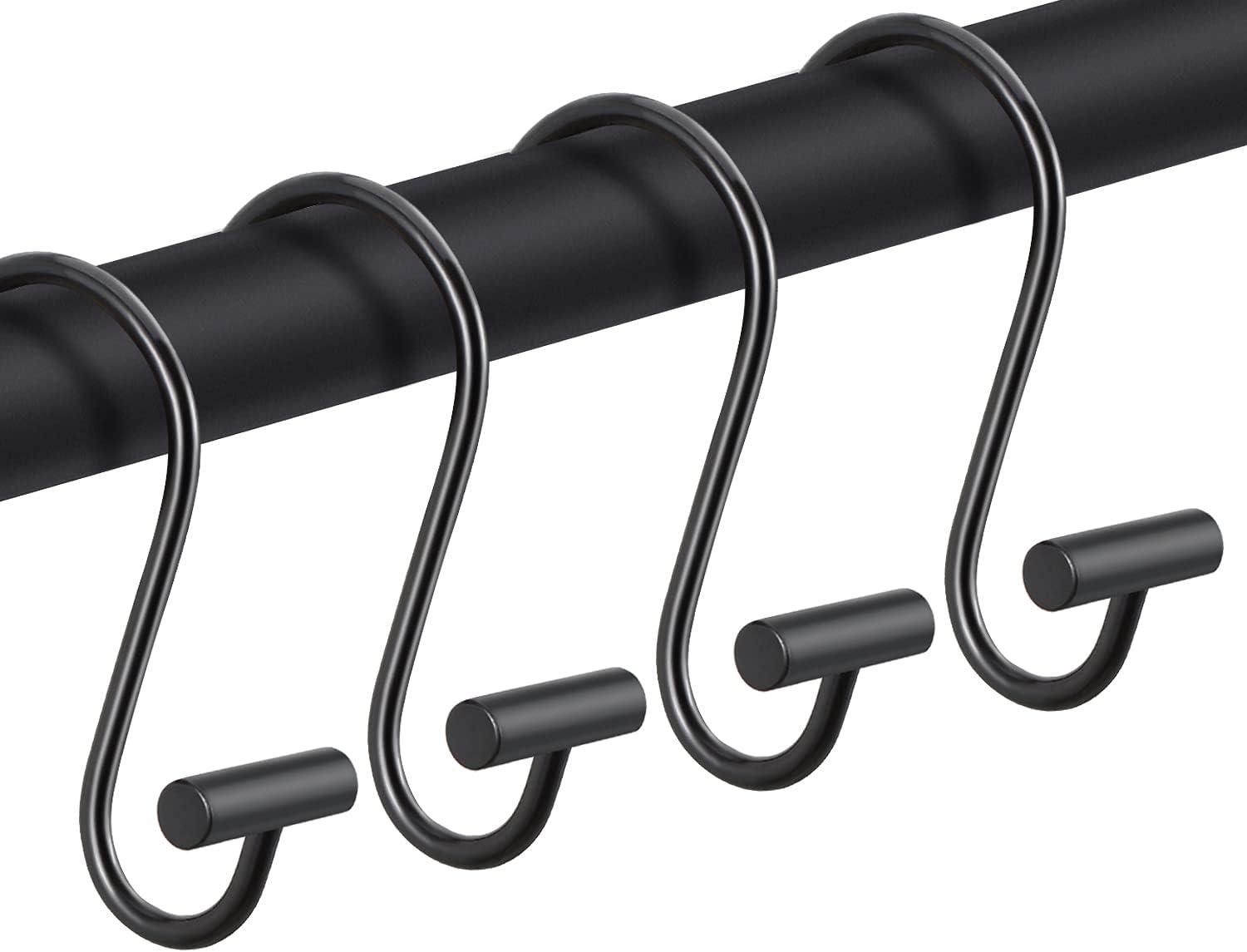 Black Shower Curtain Hooks, Metal Rust Proof Shower Curtain Rings for Shower Curtain & Liner, Decorative Shower Hooks for Bathroom Curtain and Shower Rod, Set of 12