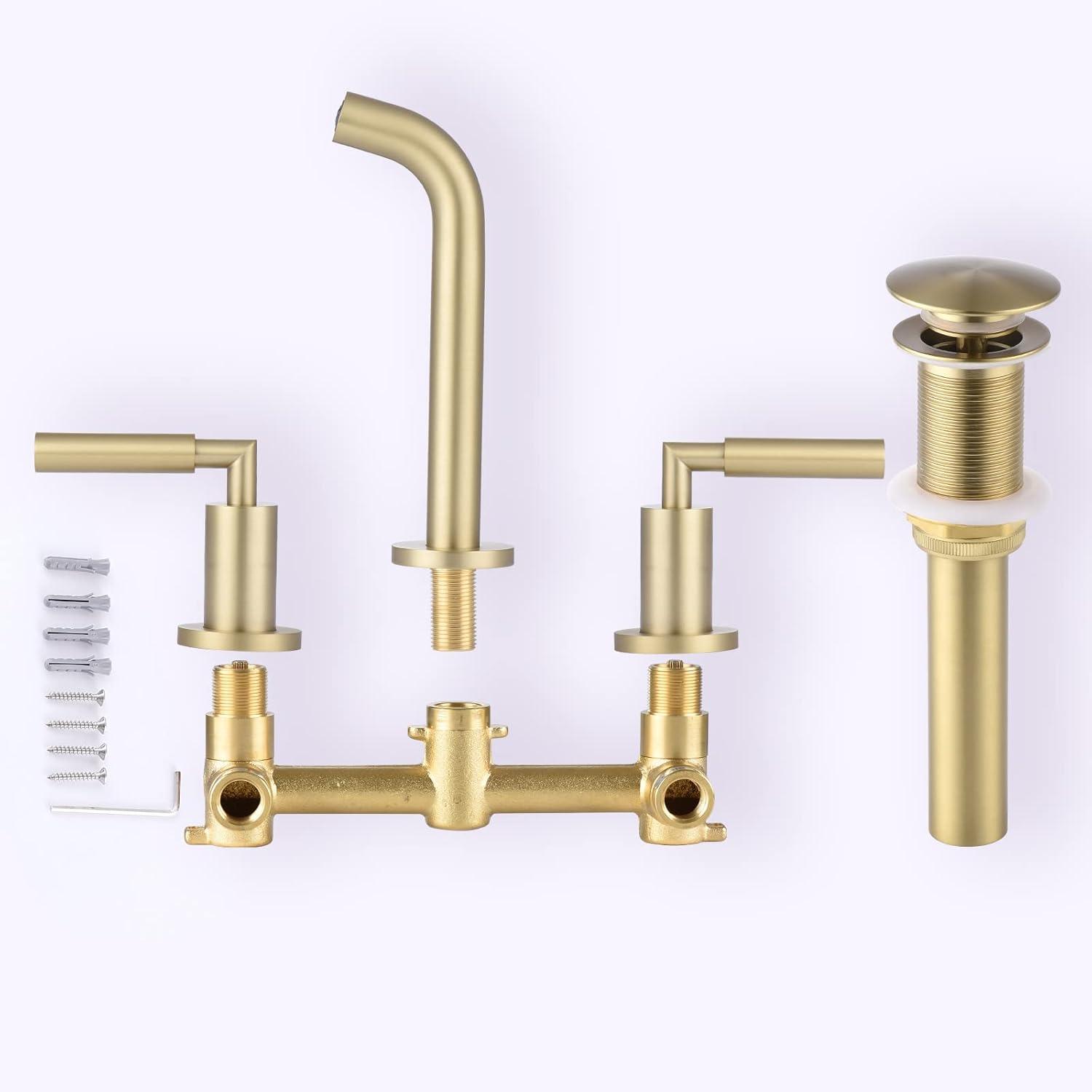 10.08" Wall Mounted Solid Brass 2-Handle Bathroom Sink Faucet