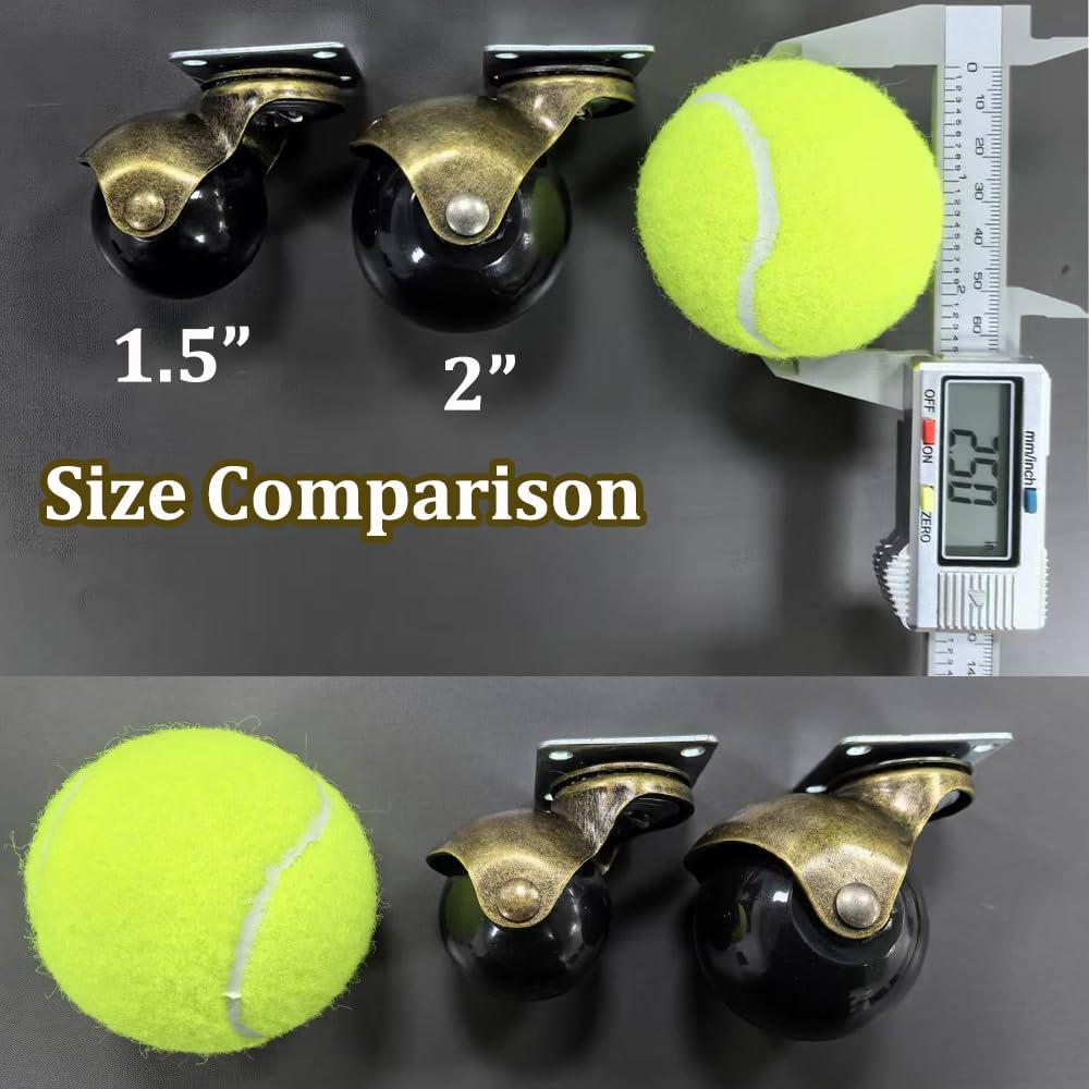 ENYKE Ball Caster Wheels, 1.5-inch Small Casters for Furniture, Swivel Furniture Casters Set of 4 180lbs, Antique Brass Top Plate Casters, Ottoman, Wheelchair, Coffee Table (Screws Included)