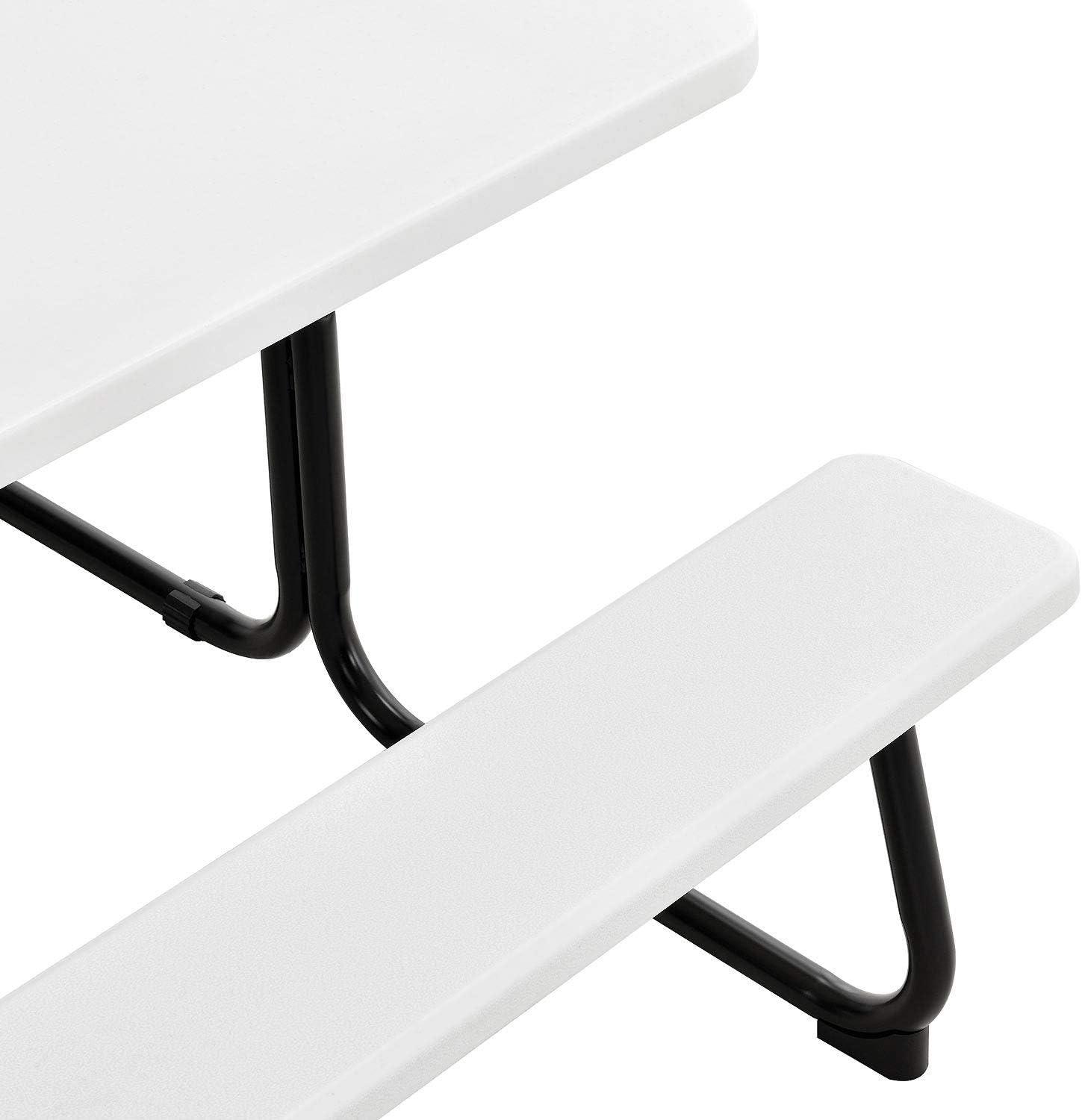 White Blow-Molded Plastic Outdoor Picnic Table with Steel Frame, 72"