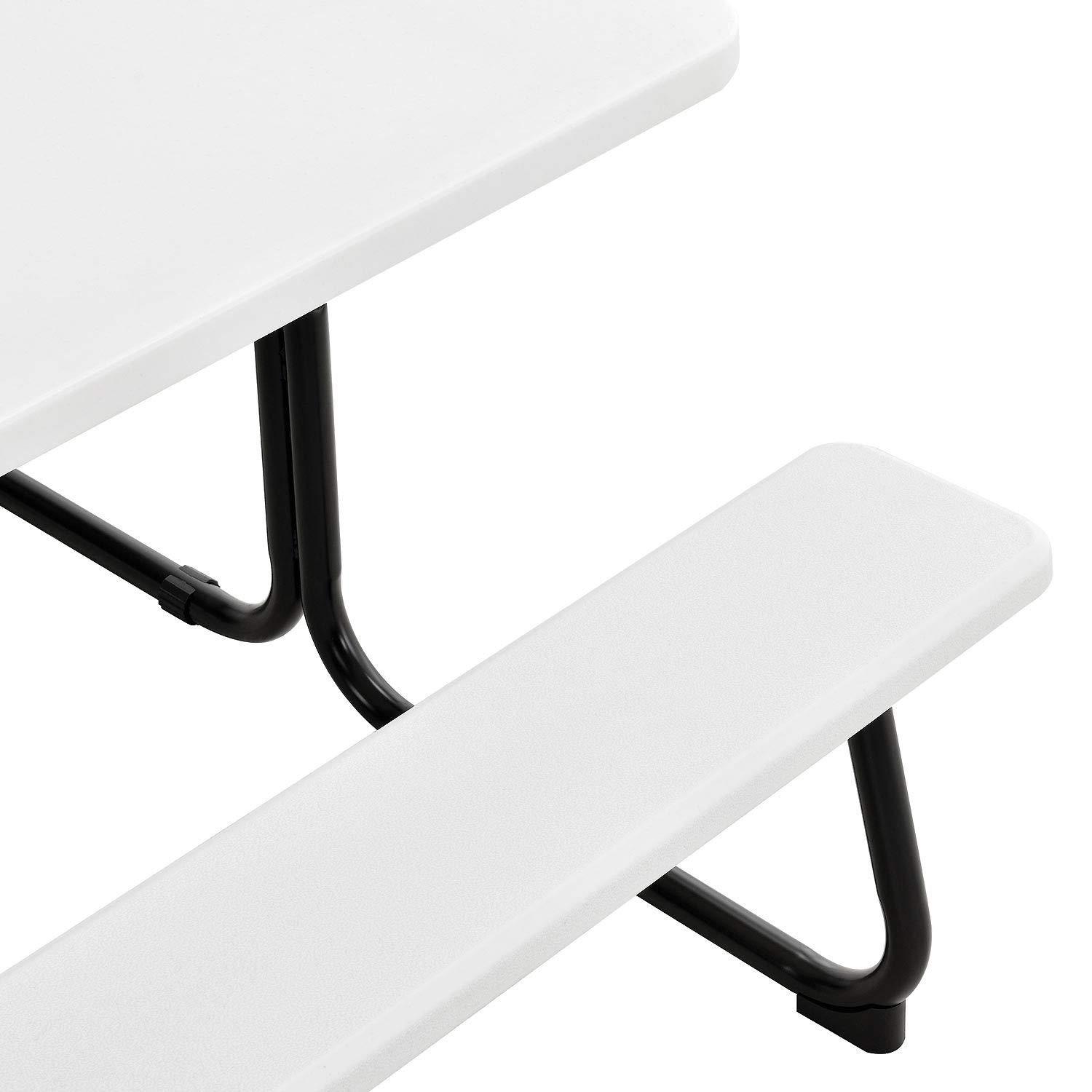 White Blow-Molded Plastic Outdoor Picnic Table with Steel Frame, 72"