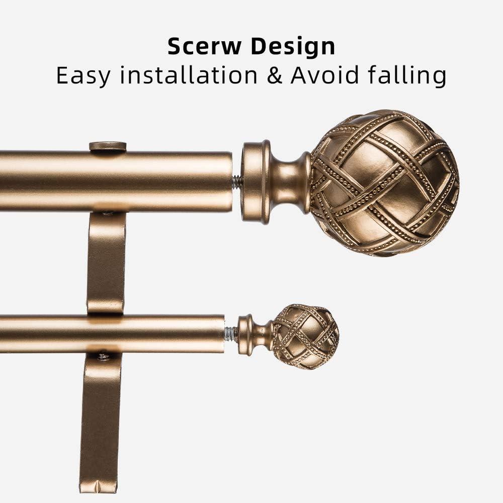 Ycolnaefllr Gold Double Curtain Rod Adjustable Curtain Rod Set, 84”-120” -