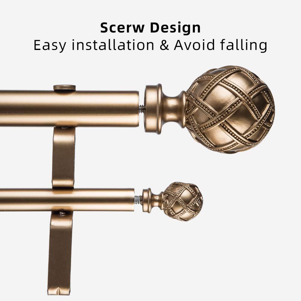 Ycolnaefllr Gold Double Curtain Rod Adjustable Curtain Rod Set, 84”-120” -