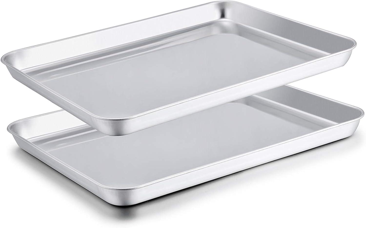 TeamFar Baking Sheet Set of 2, Stainless Steel Baking Pans Tray Cookie Sheet, Non Toxic & Healthy, Mirror Finish & Rust Free, Easy Clean & Dishwasher Safe