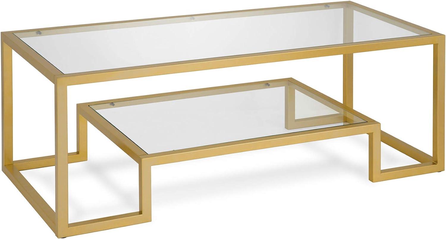 Evelyn&Zoe Athena 45" Wide Rectangular Coffee Table, Brass