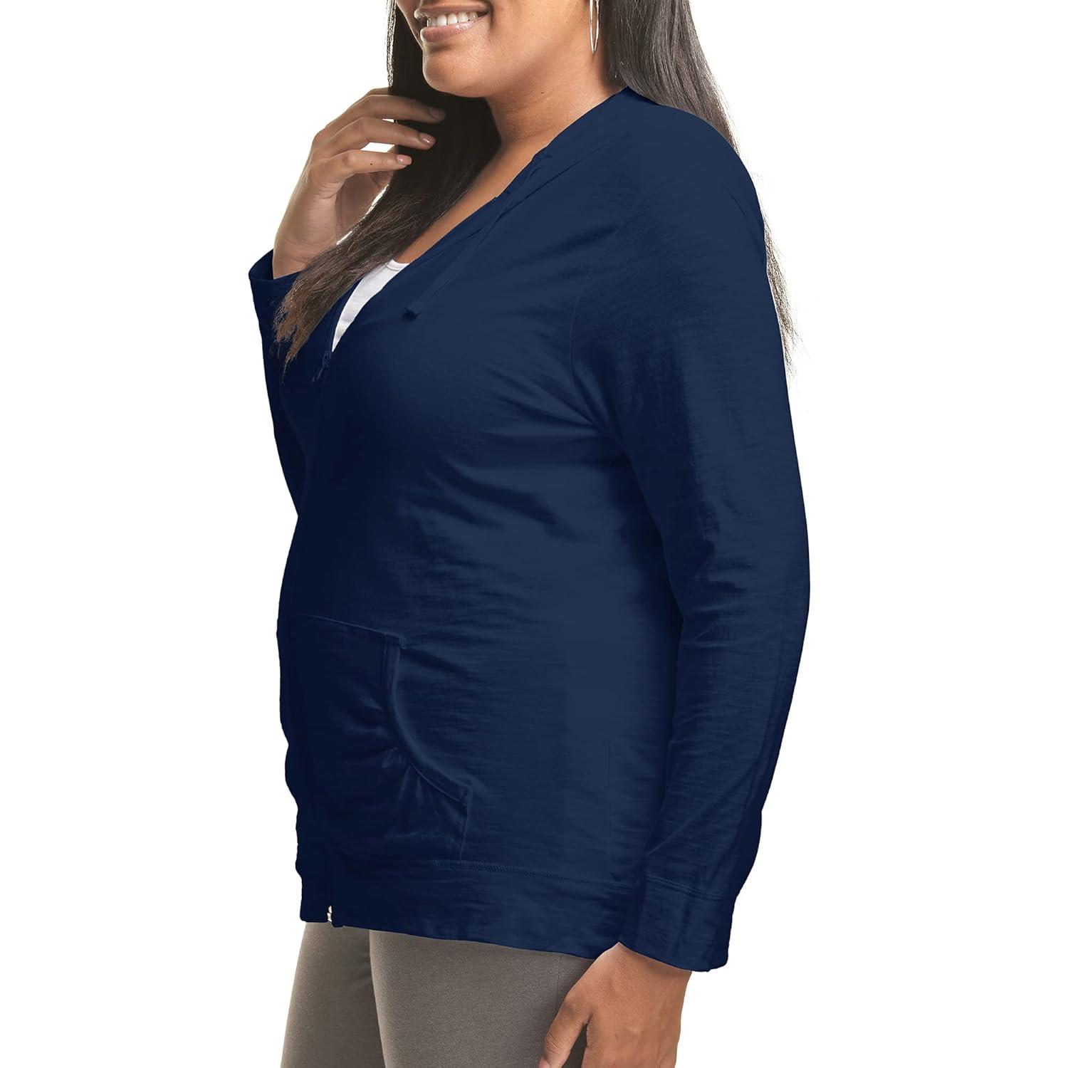Hanes Just My Size Women's Full-Zip Slub Hoodie (Plus ) Navy 5X