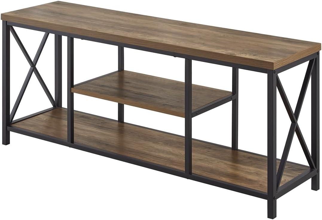FOLUBAN TV Stand for TV up to 65 inch, Rustic Wood and Metal Entertainment Center with Storage Shelves, Modern Industrial Media TV Console Table for Living Room, Oak 55 inch