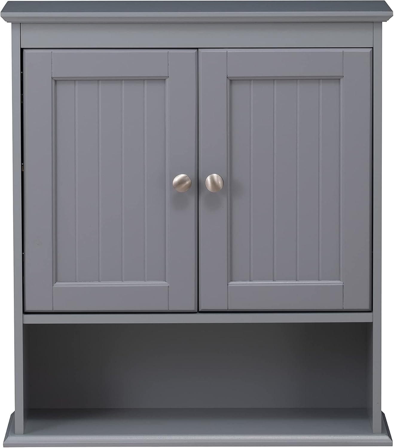 Gray Engineered Wood Wall Mounted Bathroom Cabinet with Shelves