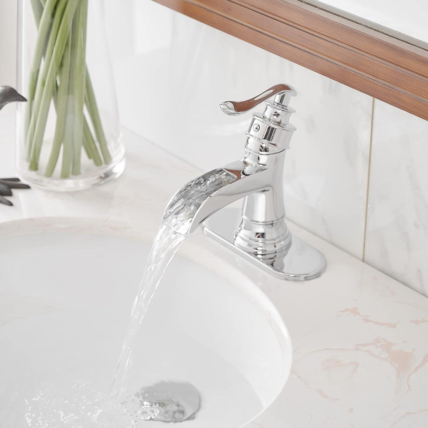 Chrome Single Handle Waterfall Bathroom Faucet with Pop-Up Drain