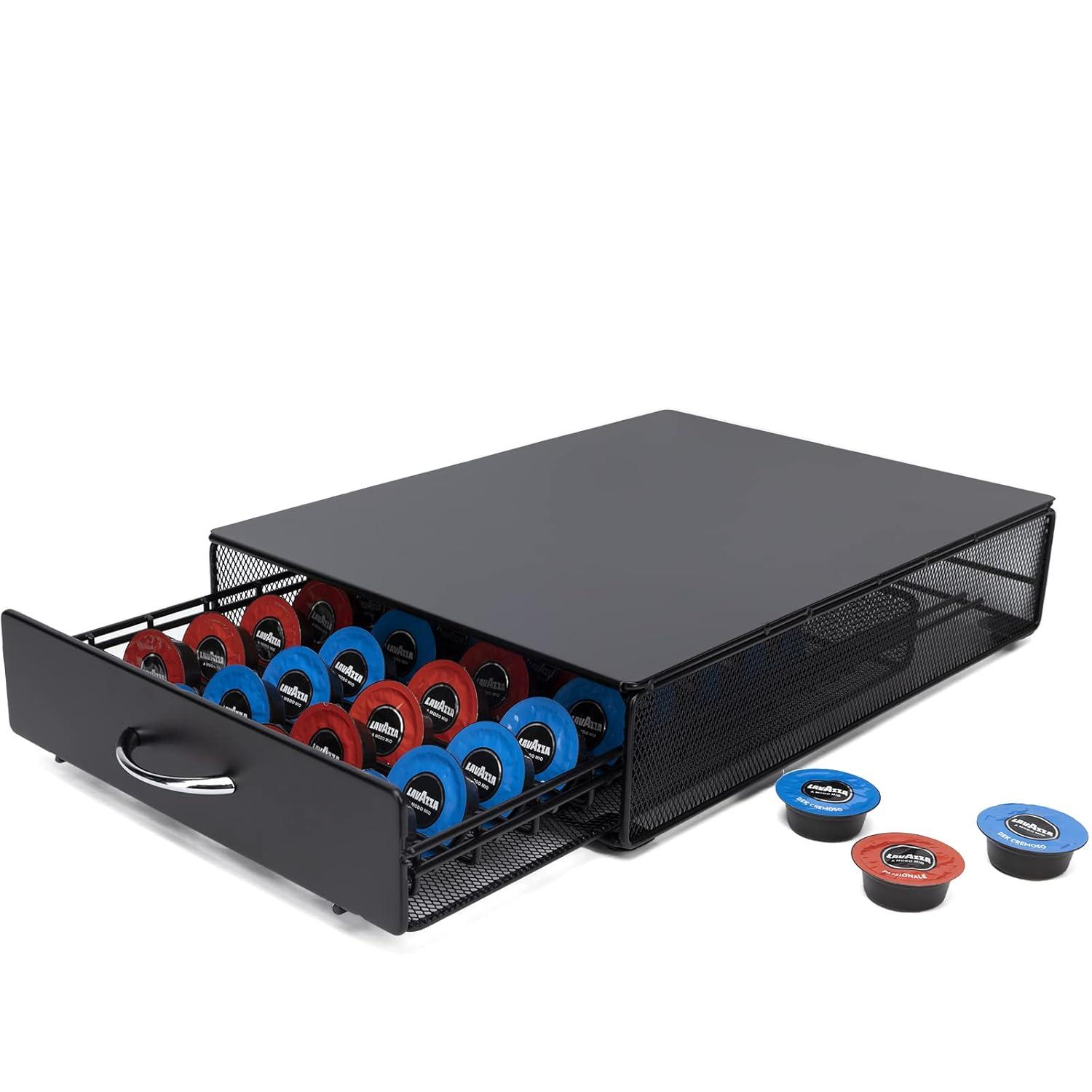 Coffee Pod Holder Storage Drawer Compatible With Nespreso Vertuoline/Lavazza Blue Capsules,40 Capacity Coffee Pods Storage Organizer for Vertuoline Pods for Coffee Station, Black.