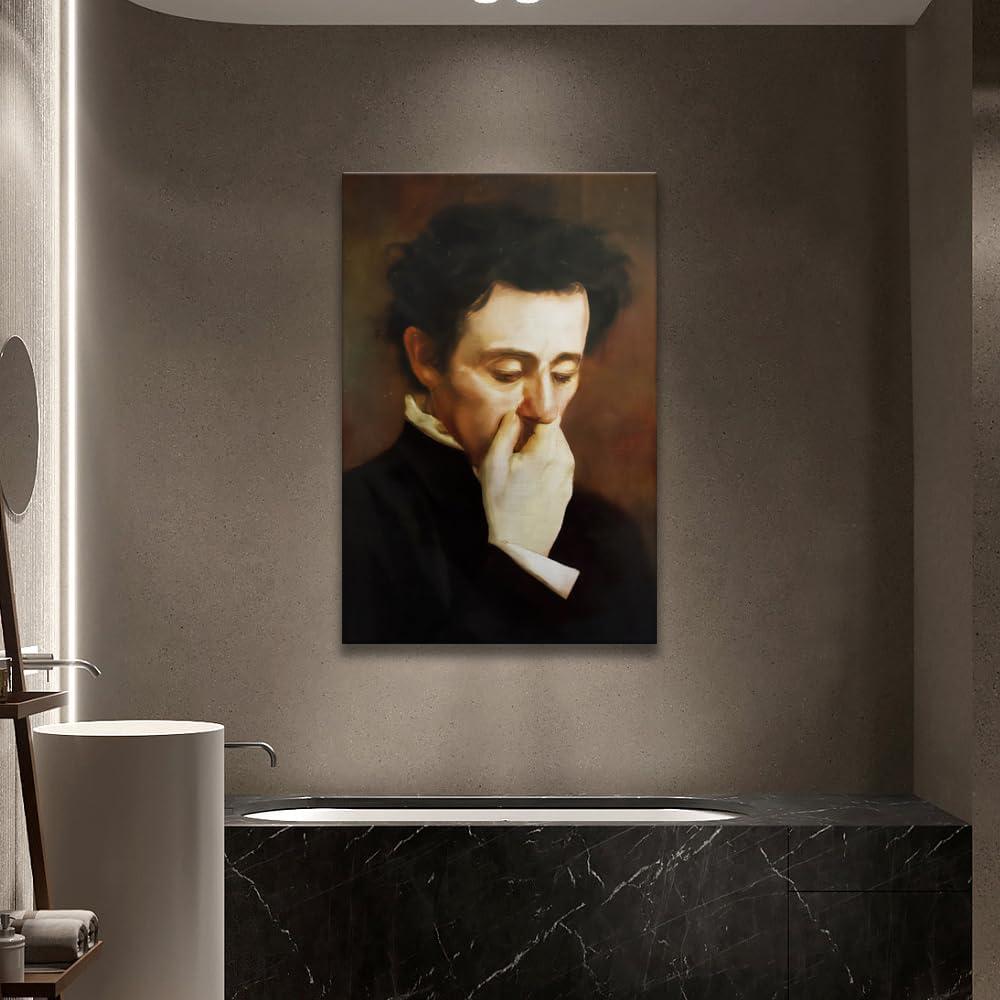 JDNWKBBS Funny Bathroom Canvas Wall Art Humorous Classical Oil Painting Man Covering Nose Posters Vintage Toilet Pictures Prints Rustic Farmhouse Wall Decor for Bathroom Restroom 12x16in Unframed