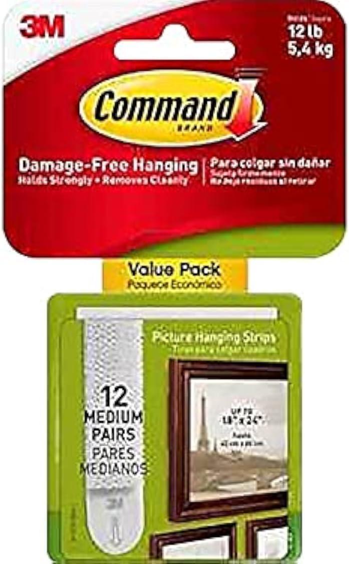 Command 12 Sets of Strips Picture Hanging Strips Value White: Plastic Adhesive Strip for Hanging Pictures Without Nails