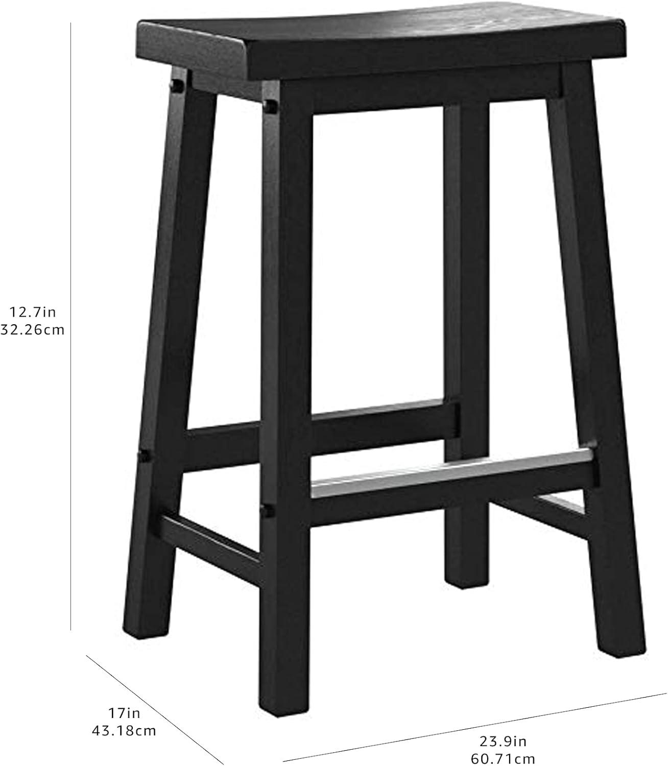 Black Solid Wood Saddle-Seat 24-Inch Counter Stools, Set of 2