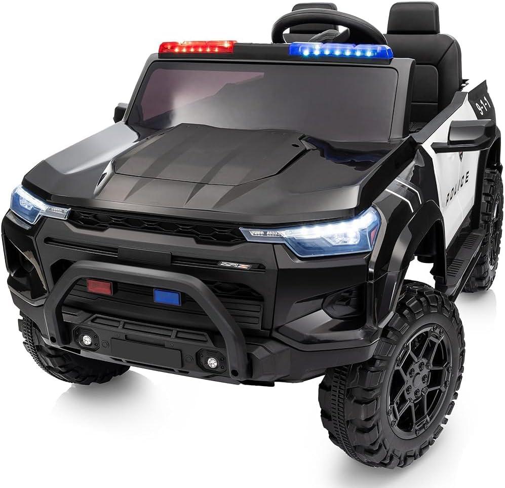Outfunny Electric Police Car for Kids, 12 Volt Kids Ride on Toy Car with Remote Control, Bluetooth, Megaphone