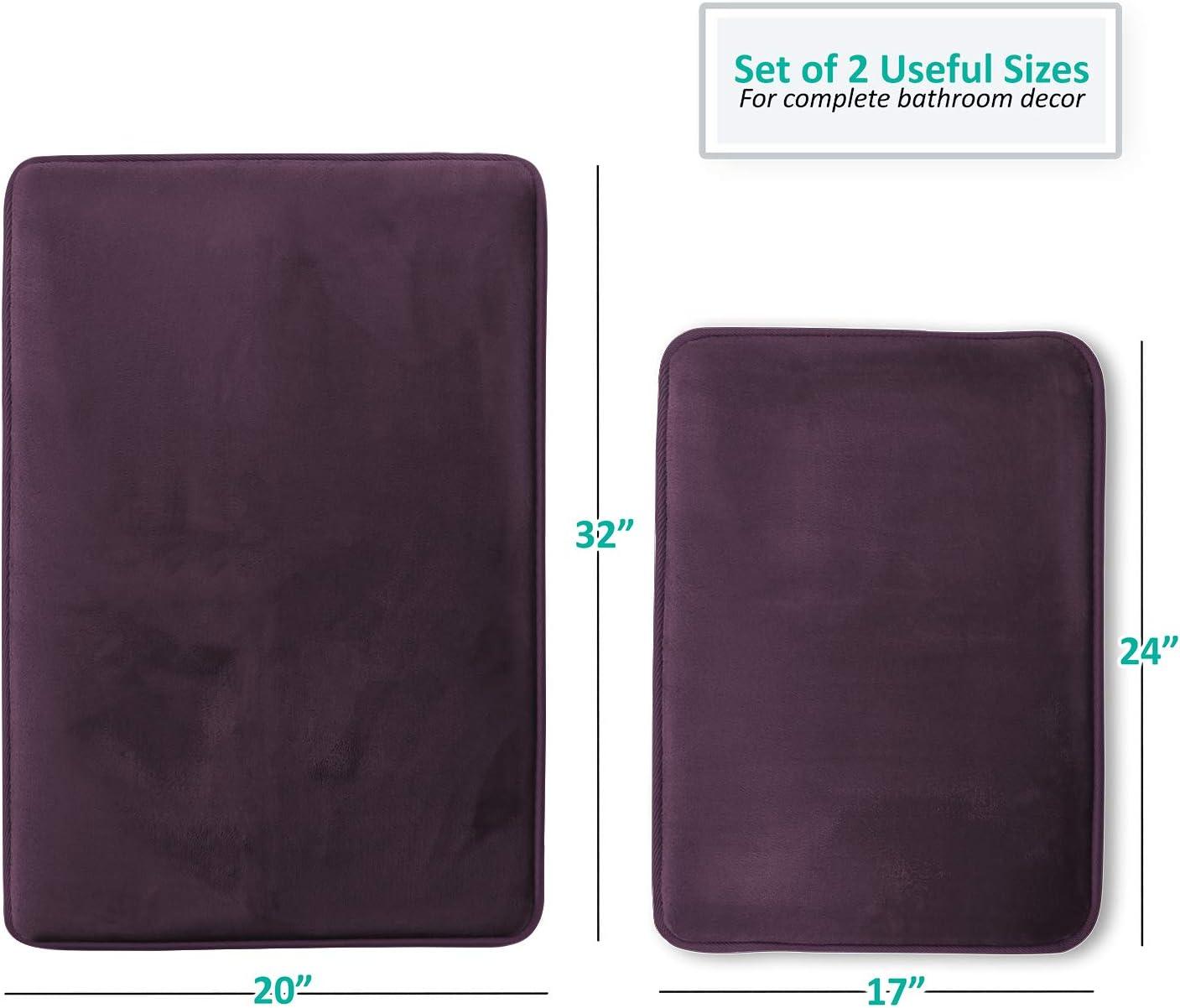 Clara Clark 3 Piece Bathroom Rugs Bath Mat Set, Velvet Memory Foam Bath Mats for Bathroom - Non-Slip, PVC Backing Bath Rugs, Washable Bathroom Rug Mats - Dries Quickly, Lavender Bathroom Rug Set Solid