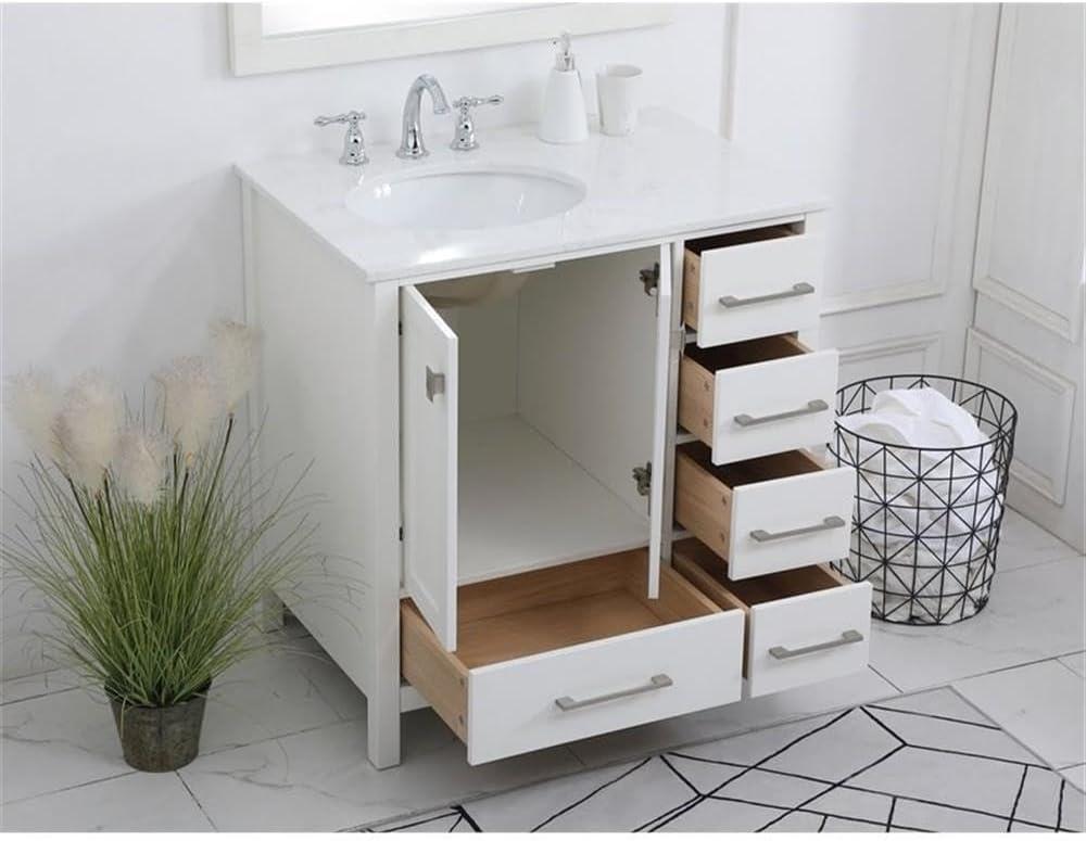 Elegant Decor Irene 32" Solid Wood and Stone Single Bathroom Vanity in White