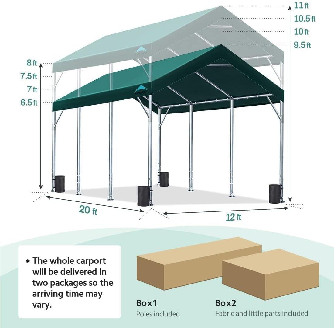 Green 12' x 20' Waterproof Portable Carport Canopy