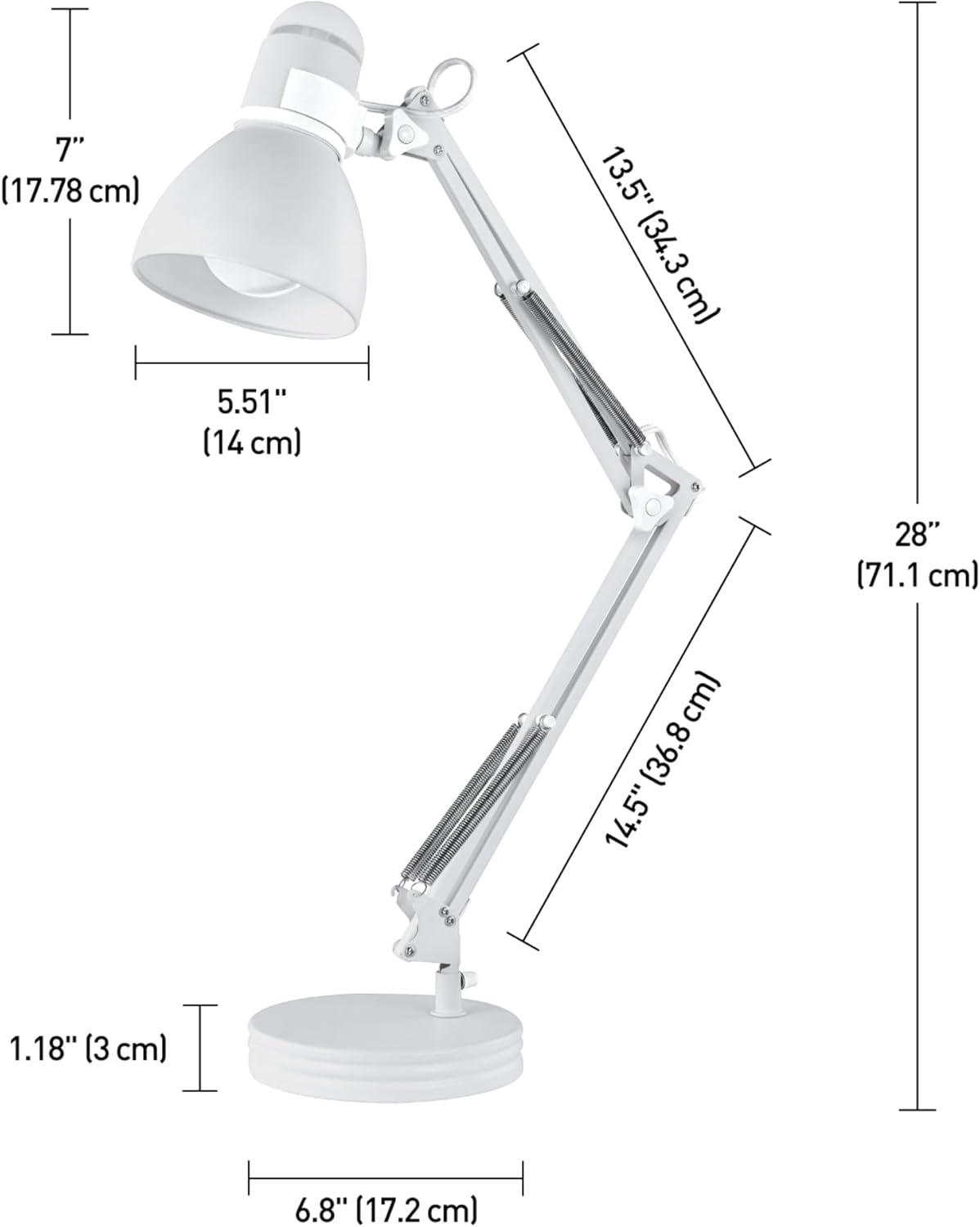 28" Architect Swing Arm Kids' Desk Lamp Matte White - Globe Electric: UL Listed, Metal Shade, 60W Max