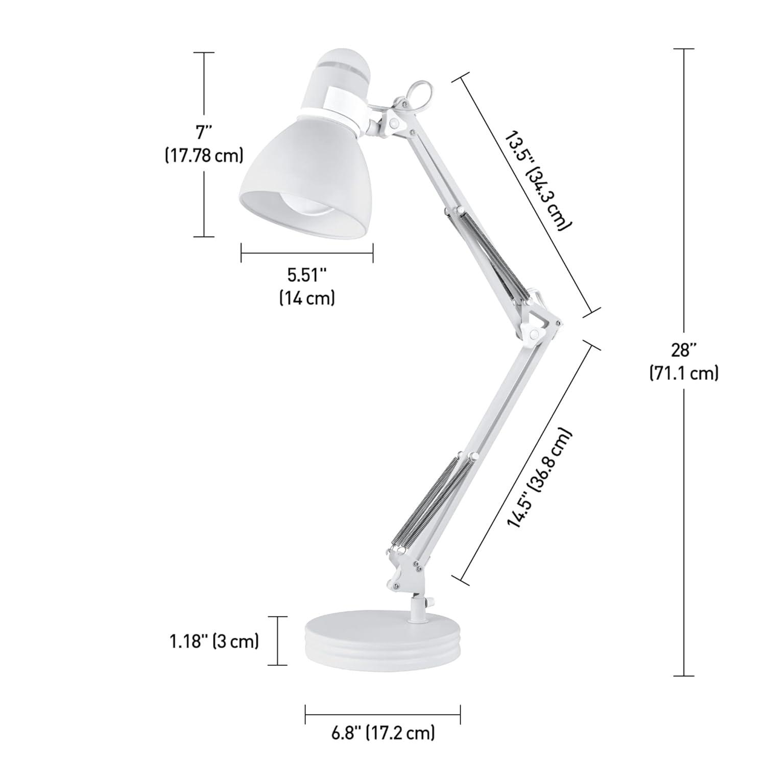28" Architect Swing Arm Kids' Desk Lamp Matte White - Globe Electric: UL Listed, Metal Shade, 60W Max