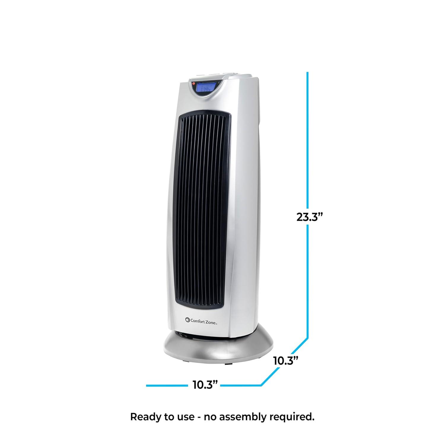 Comfort Zone Portable 1500W Ceramic Oscillating Digital Tower Space Heater