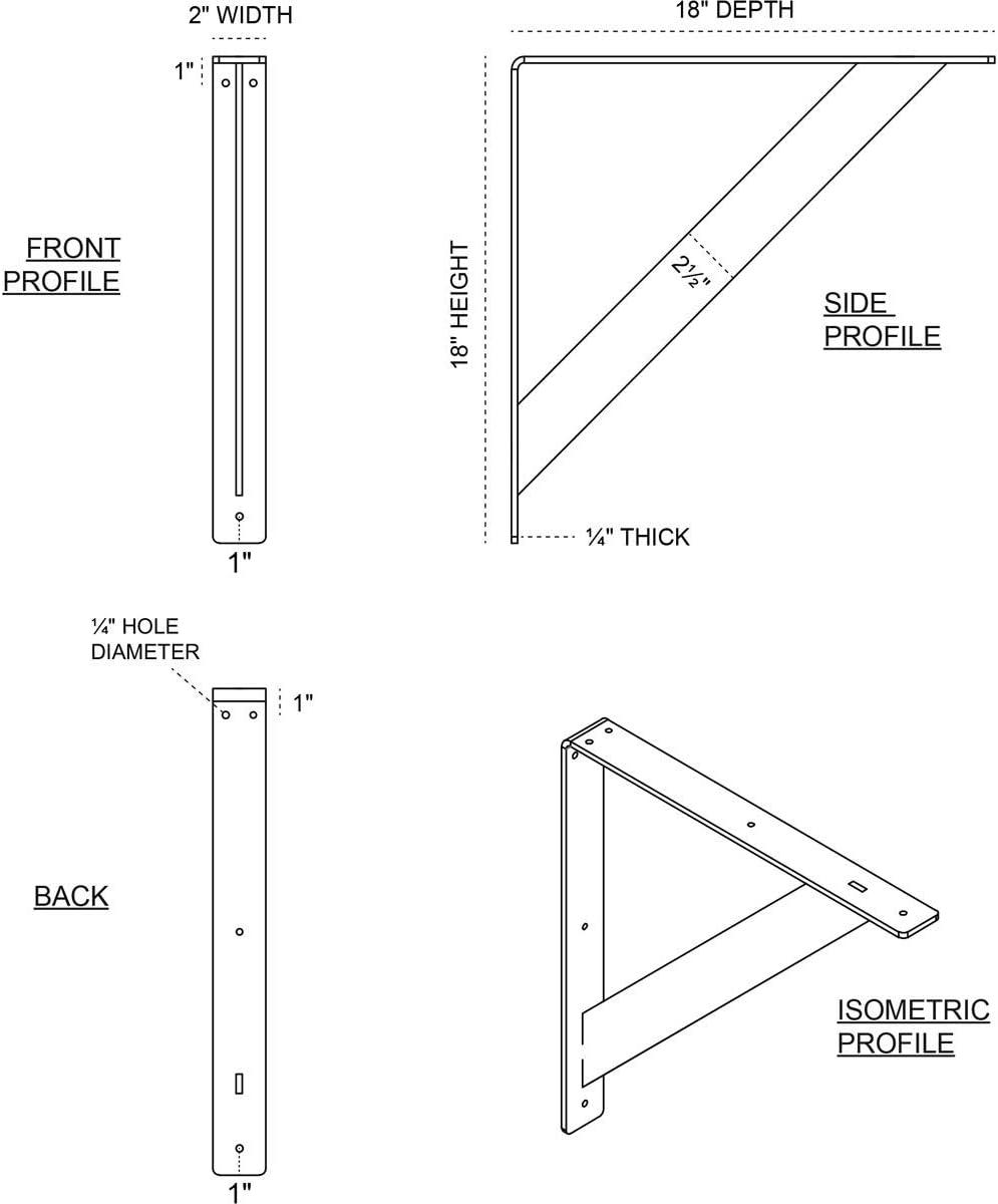 Ekena Millwork 2"W x 18"D x 18"H Traditional Steel Bracket, Hammered White