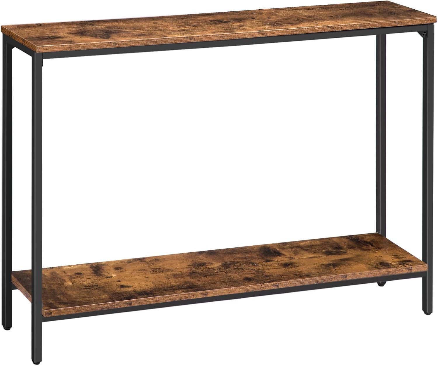 Rustic Brown 47.2" Industrial Wood and Metal Console Table with Storage