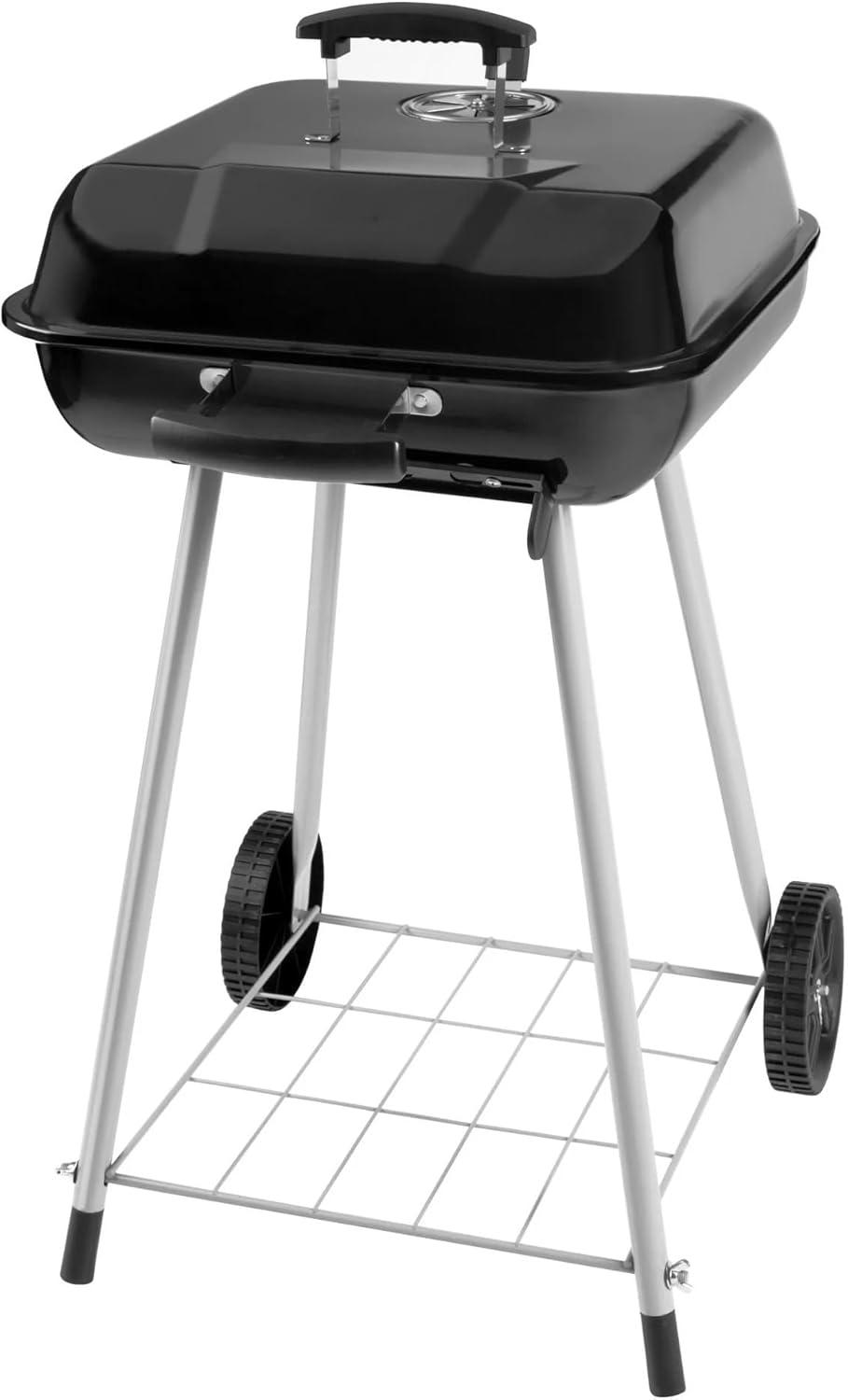 Large Black Steel Charcoal Grill with Wheels and Smoker