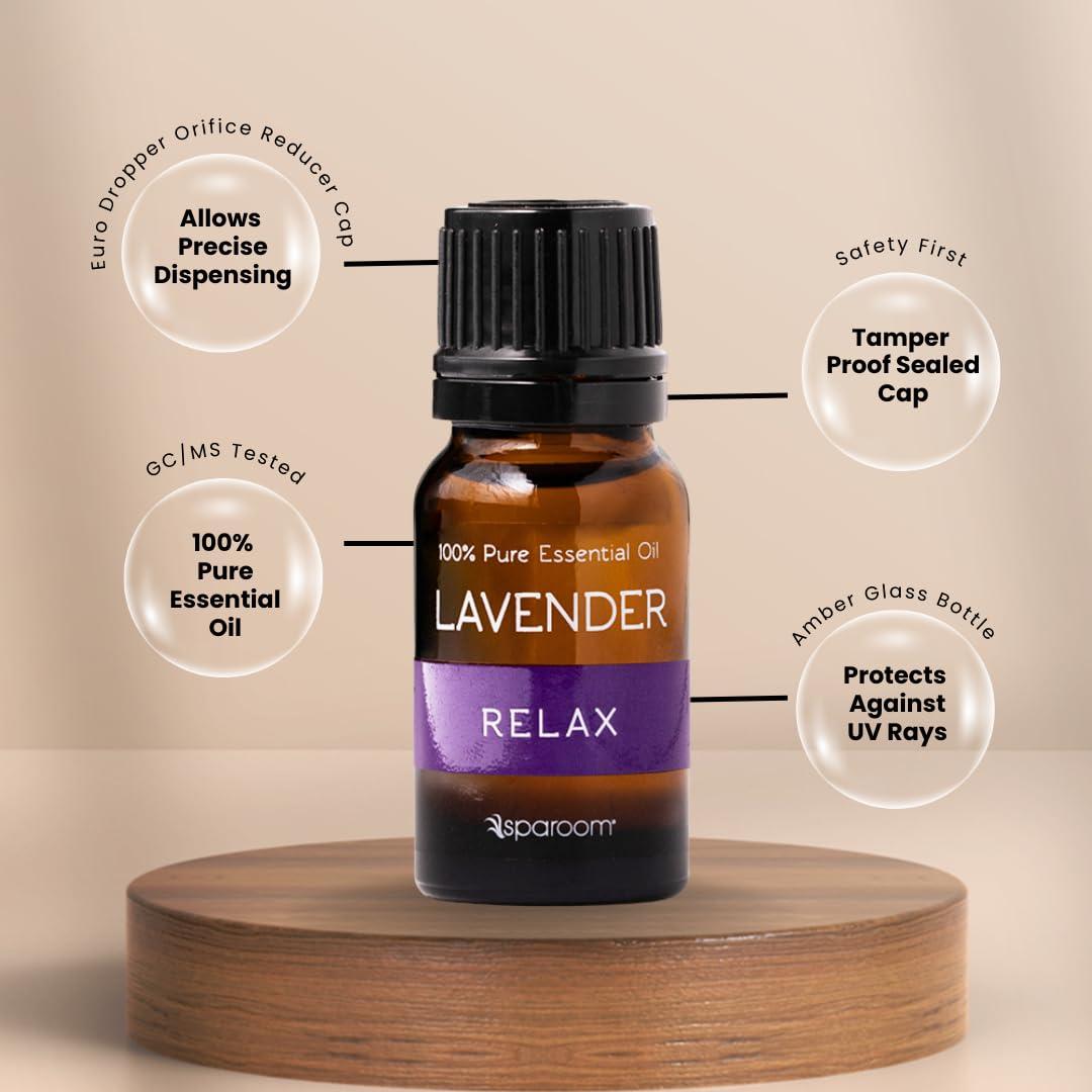 SpaRoom 100% Pure Essential Oils Set; Perfect for Aromatherapy, Diffusers, Humidifiers and Home Care, Spa Day Set of 6 with Bamboo Holder