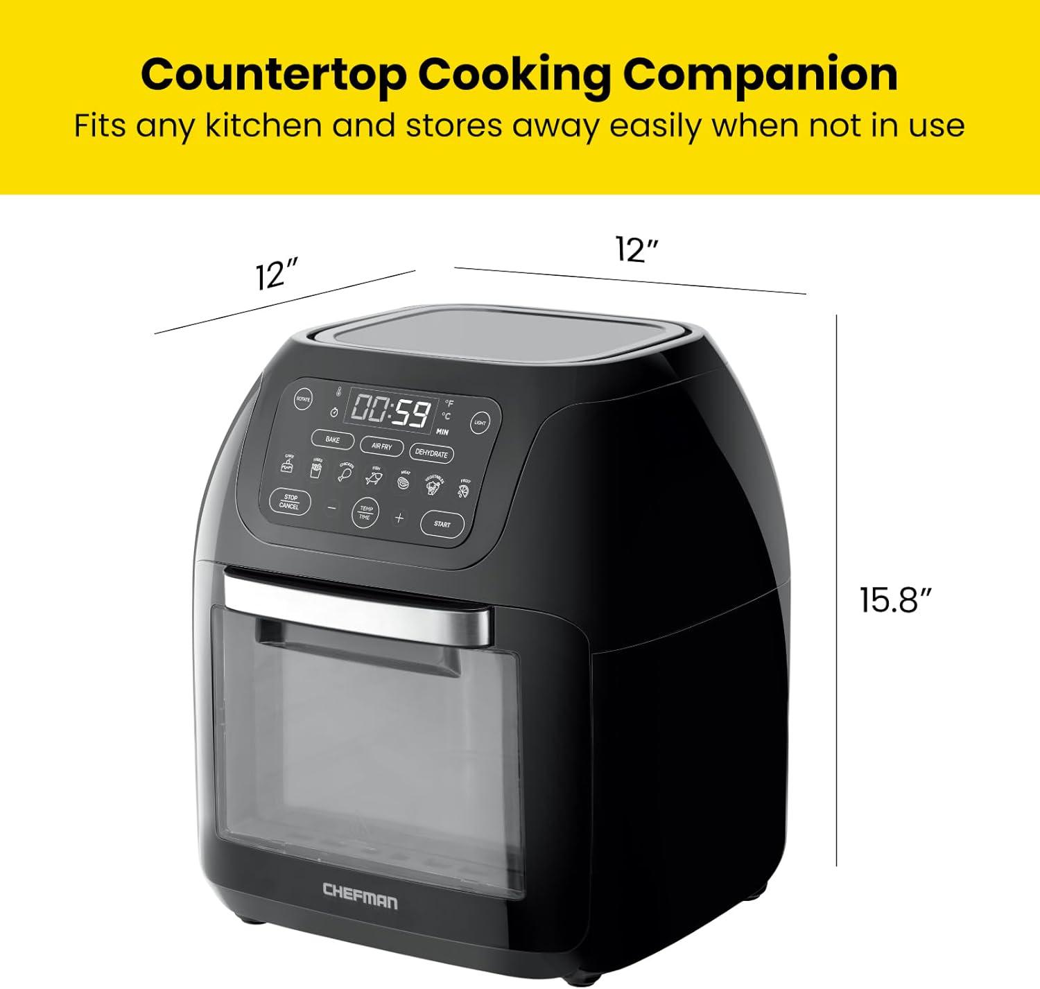 Chefman Multifunctional Digital 10 Qt. Air Fryer+ Rotisserie, Fry, Roast & Bake, 17 Presets - Black, New