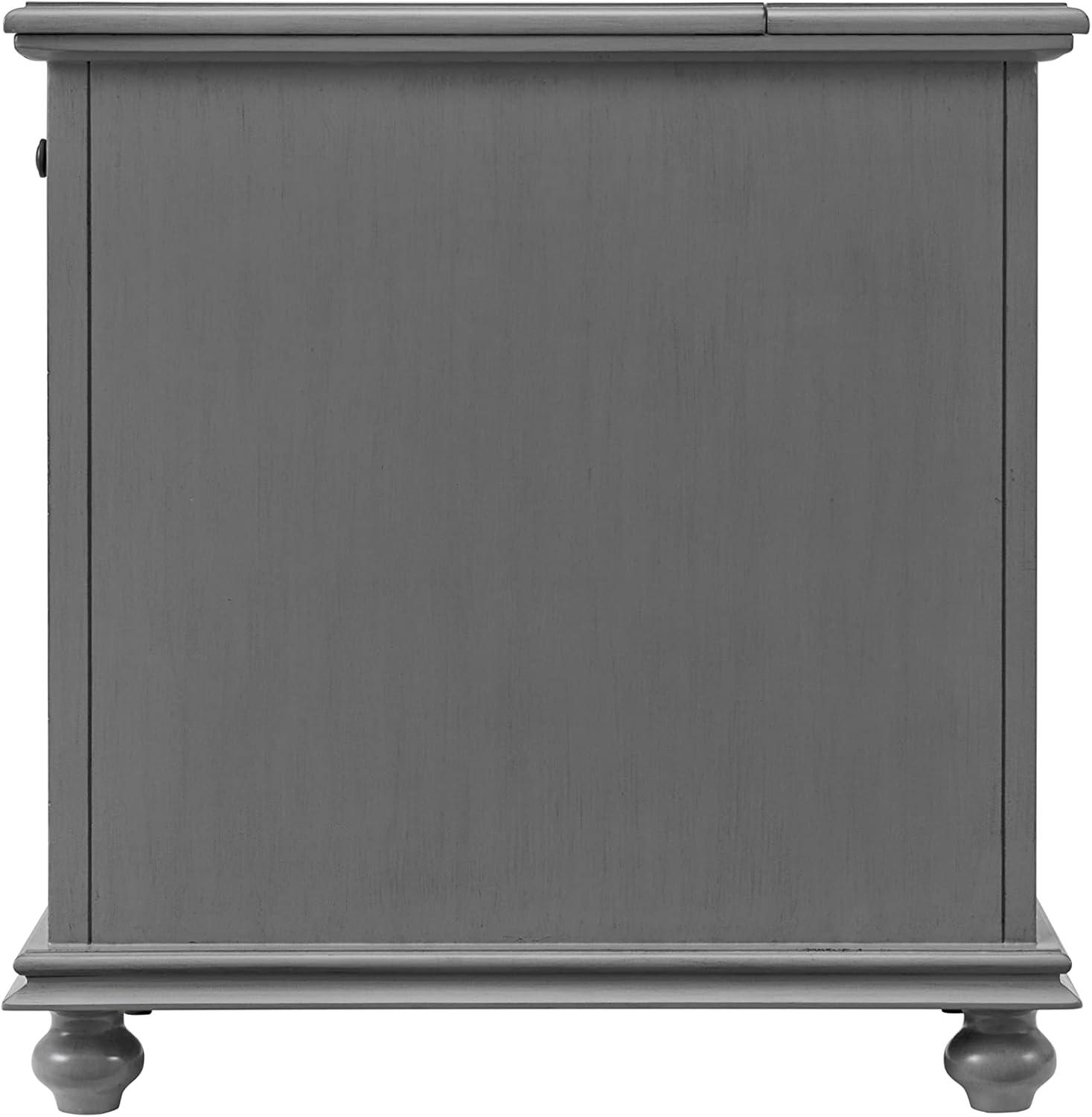 Sophisticated Gray Pine Chairside Table with Power Outlets