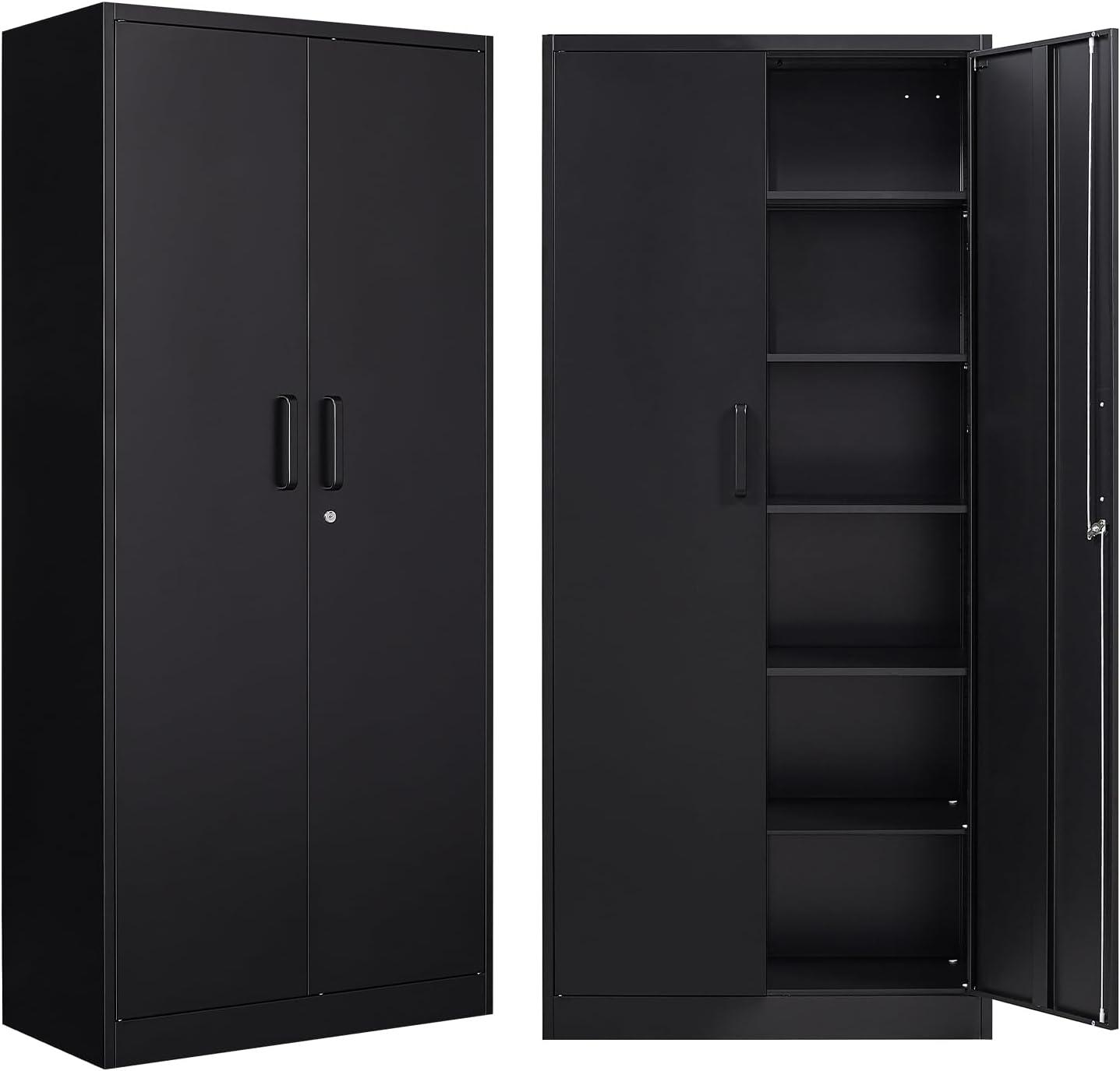 Black Steel Lockable Office Cabinet with Adjustable Shelves