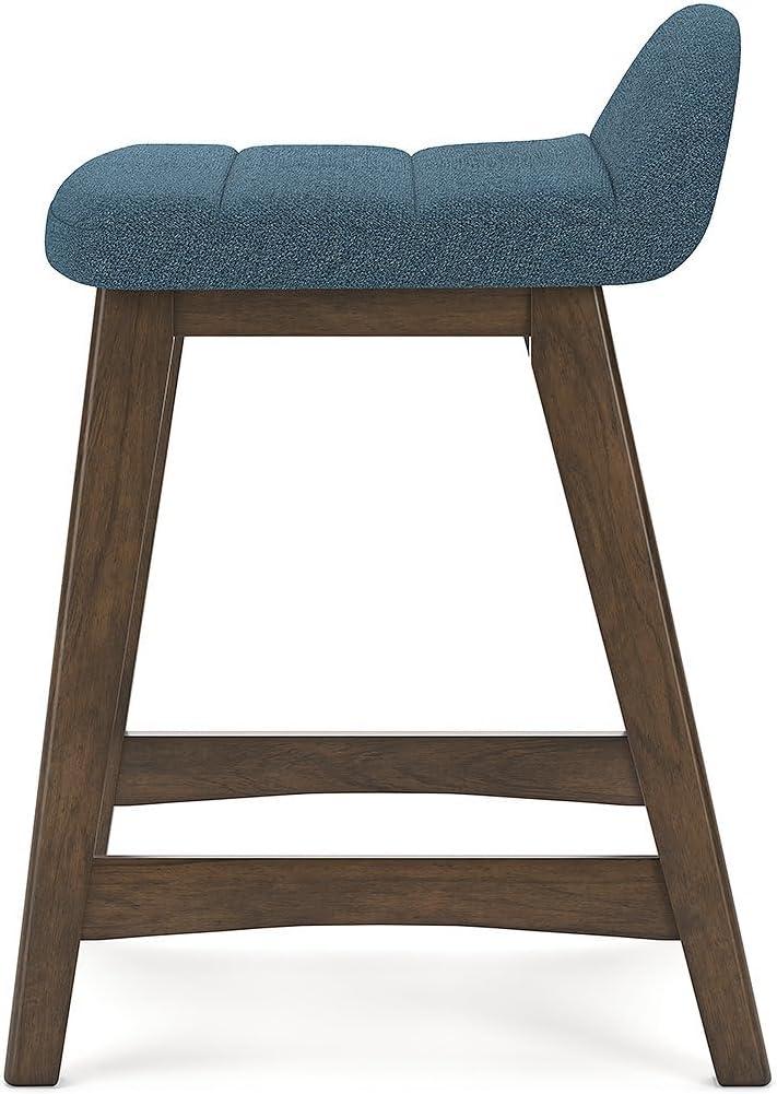 Blue Upholstered Wooden Counter Height Bar Stools, Set of 2