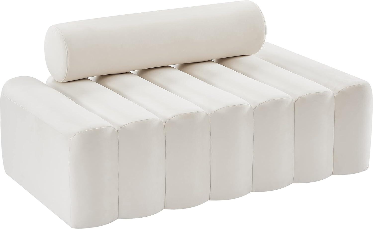 Melody Cream Velvet Tufted Loveseat with Channel Detailing