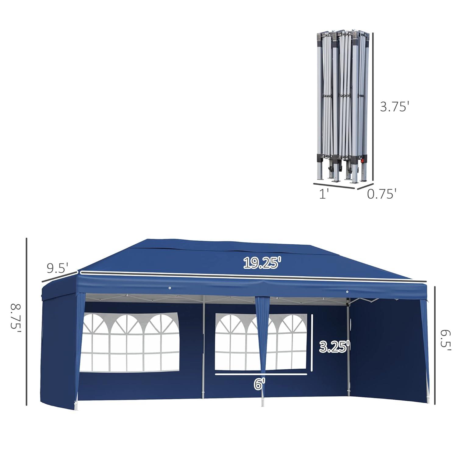 Outsunny 10' x 20' Heavy Duty Pop Up Canopy Party Tent with 4 Removable Sidewalls, Outdoor Cabana Gazebo with Carry Bag, Weather Protection, White