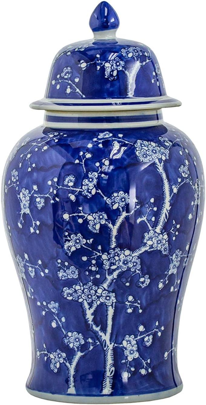 Blue and White Porcelain Ginger Jar with Lid, 18"