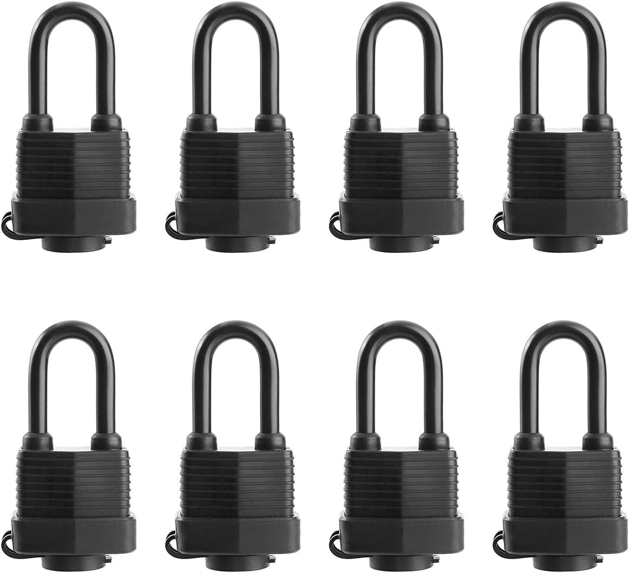 Black Waterproof Heavy Duty Laminated Steel Padlocks, Pack of 8